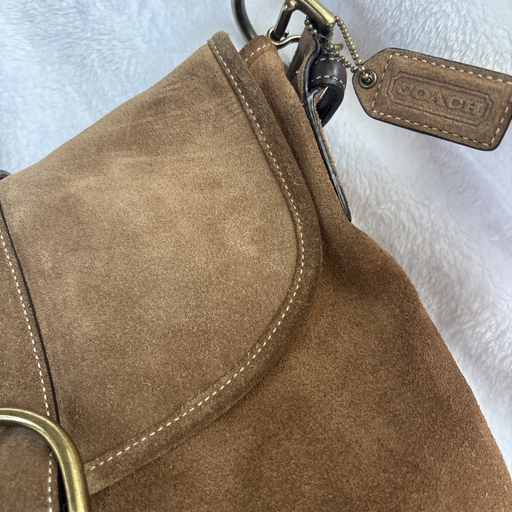 COACH Soho Handbag Brown Tan Suede Leather Hobo Crossbody Shoulder Bag - Picture 4 of 16